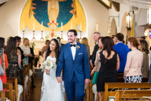 Mary Star of the Sea, La Jolla, San Diego Wedding Photography, Bride and Groom walking down the aisle